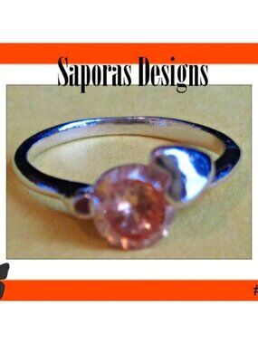 November Topaz Birthstone Theme Ring Silver Tone Size 6 With Heart Design